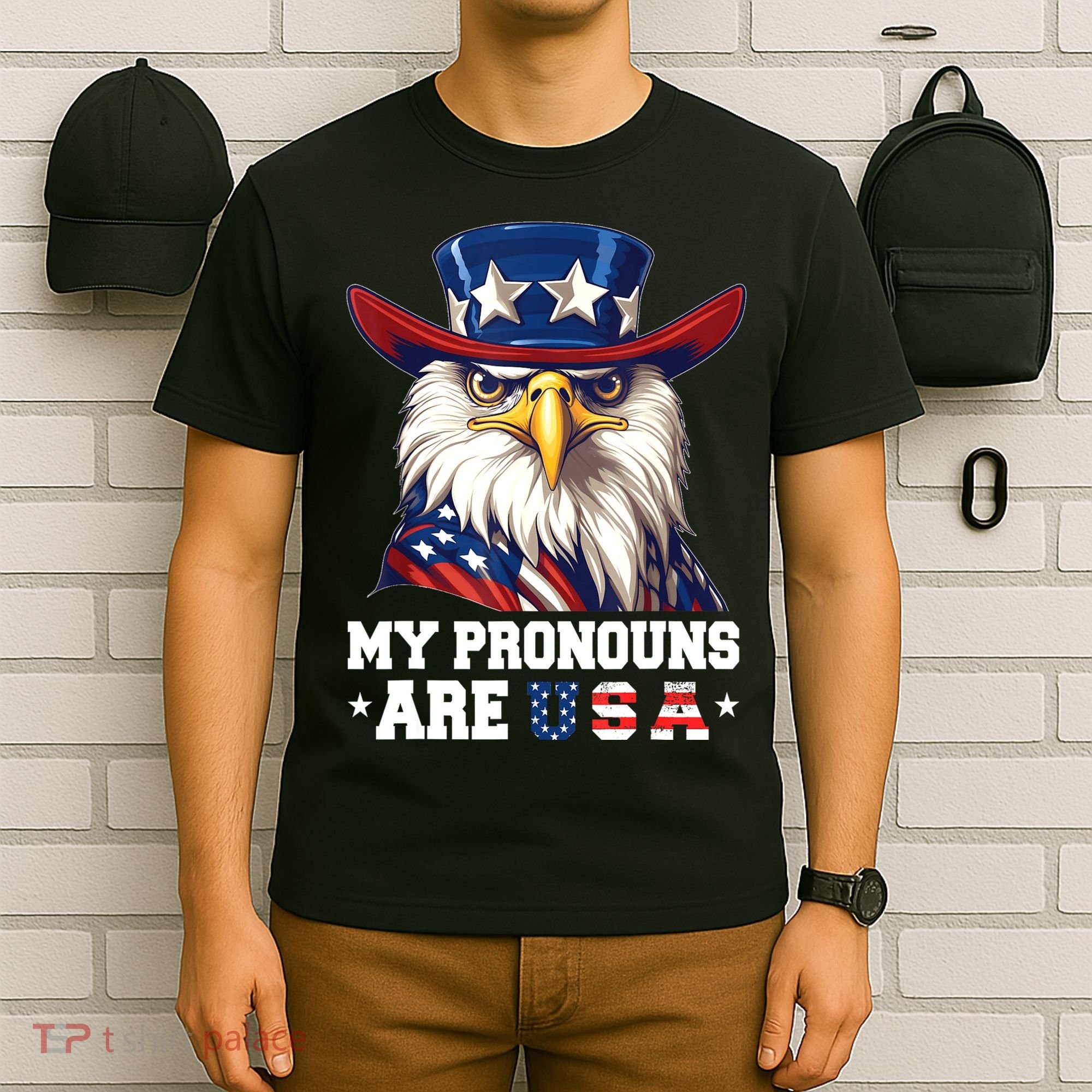 My Pronouns Are USA Funny Eagle 4th Of July American T-Shirt