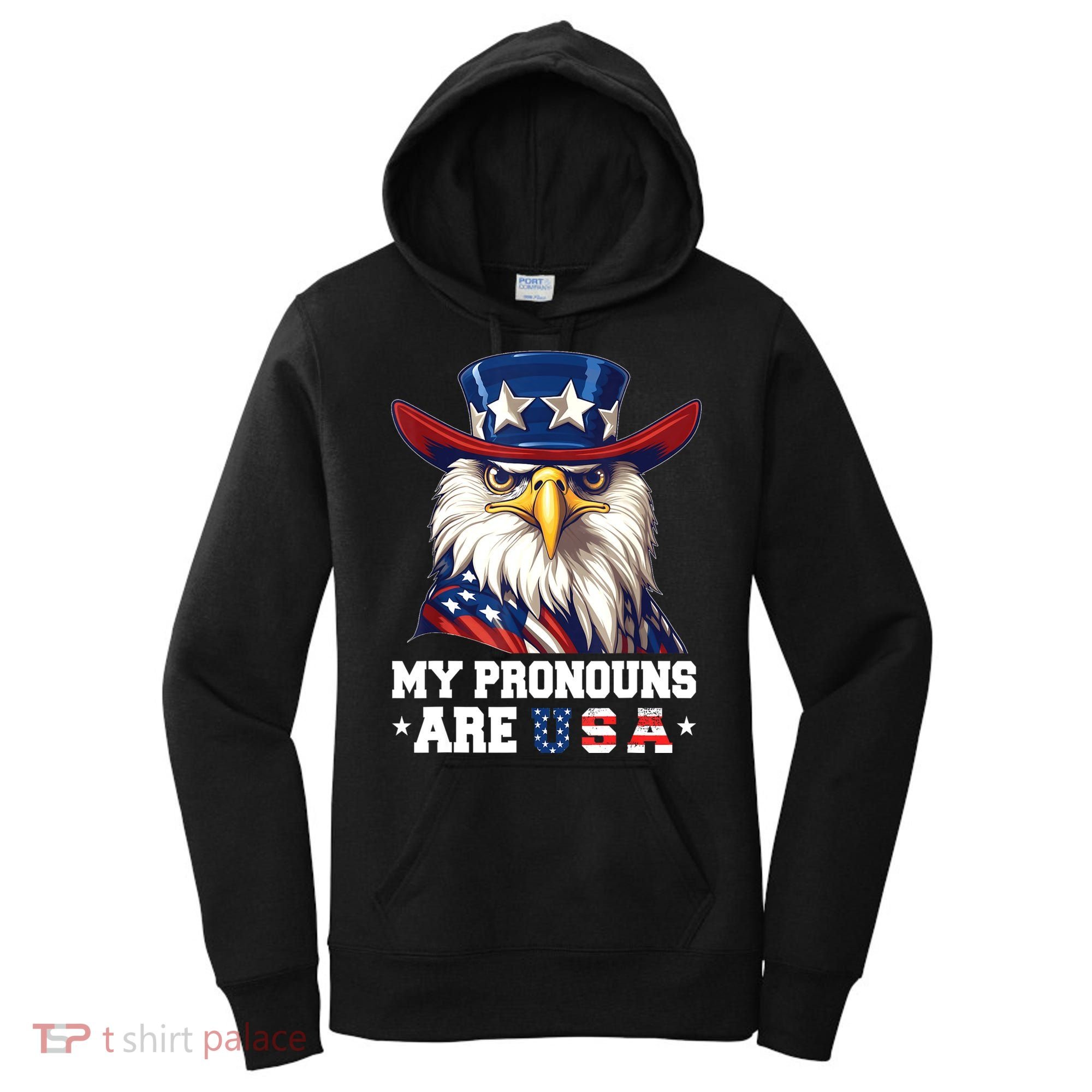 My Pronouns Are USA Funny Eagle 4th Of July American Women's Hoodie