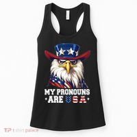 My Pronouns Are USA Funny Eagle 4th Of July American Women's Tank Top thumb 0