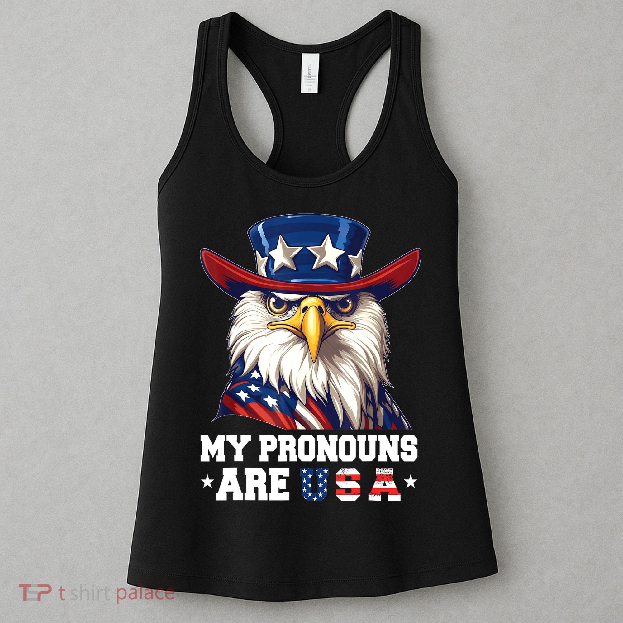 My Pronouns Are USA Funny Eagle 4th Of July American Women's Tank Top