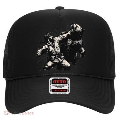 Man Punching Bear Funny Retro Vintage Hunting Hat