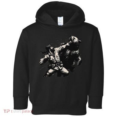 Man Punching Bear Funny Retro Vintage Hunting Toddler Hoodie