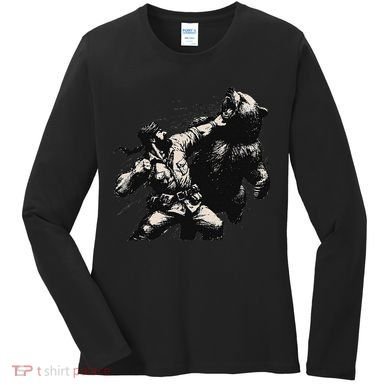 Man Punching Bear Funny Retro Vintage Hunting Women's Long Sleeve Shirt