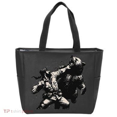 Man Punching Bear Funny Retro Vintage Hunting Tote Bag