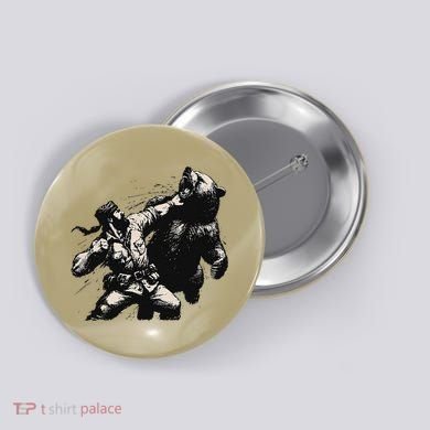 Man Punching Bear Funny Retro Vintage Hunting Button