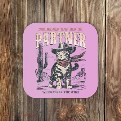Meowdy Partner Cowboy Cat Vintage Coaster
