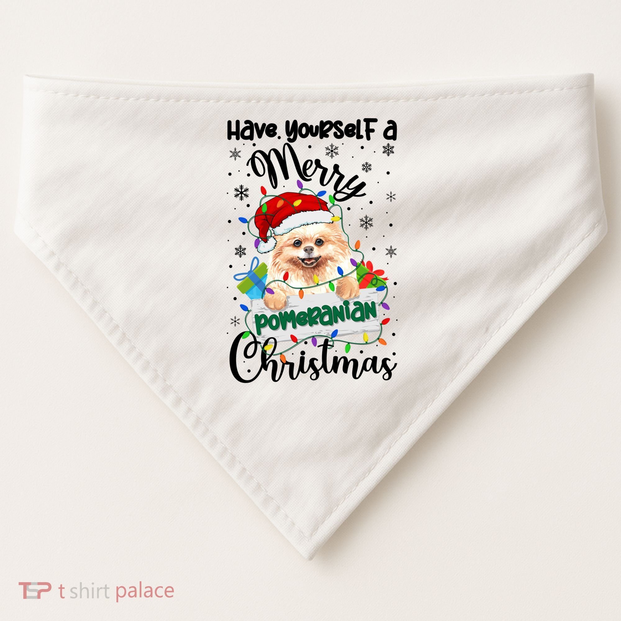 Merry Pomeranian Christmas Pomeranian Xmas Party Meaningful Gift USA-Made Doggie Bandana