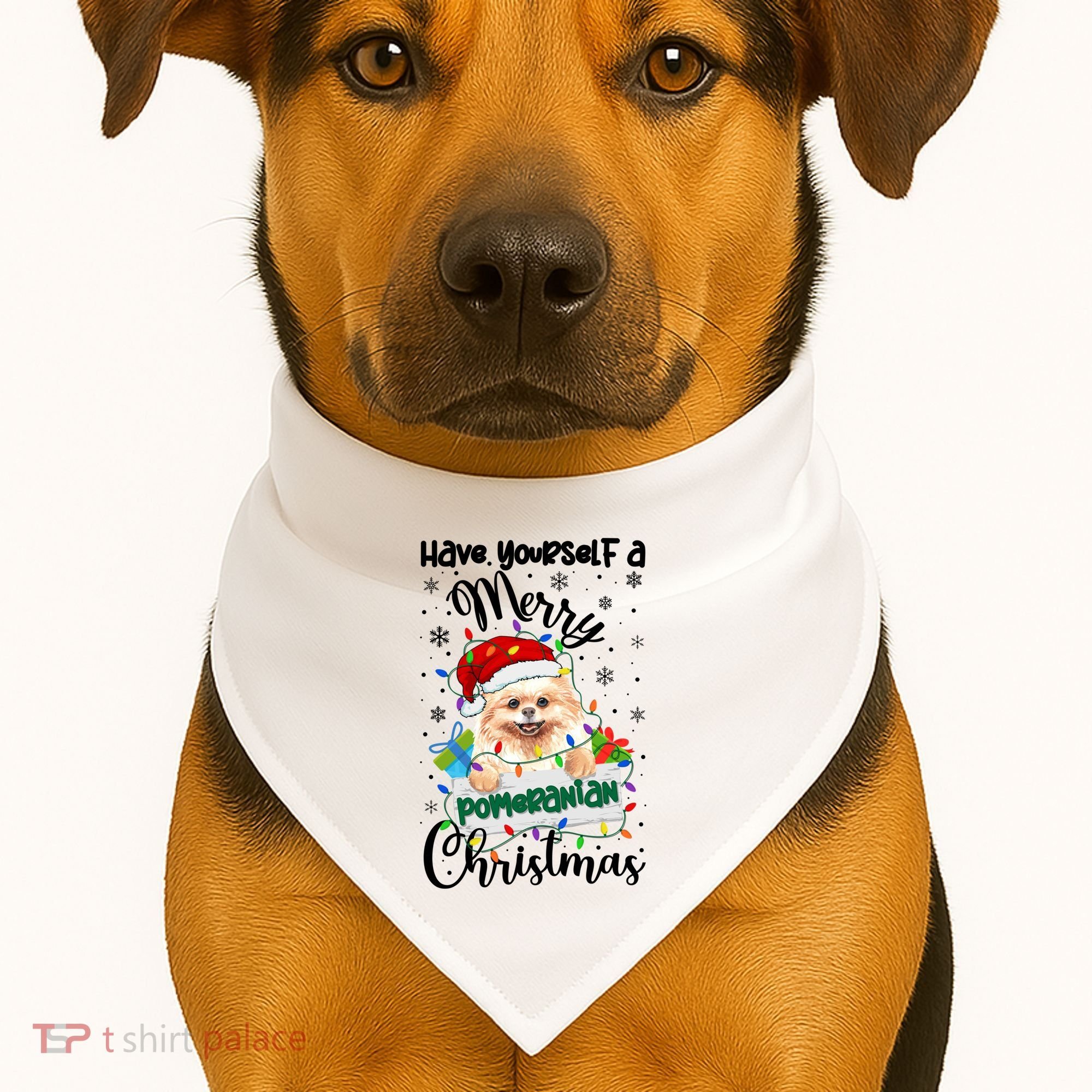 Merry Pomeranian Christmas Pomeranian Xmas Party Meaningful Gift USA-Made Doggie Bandana
