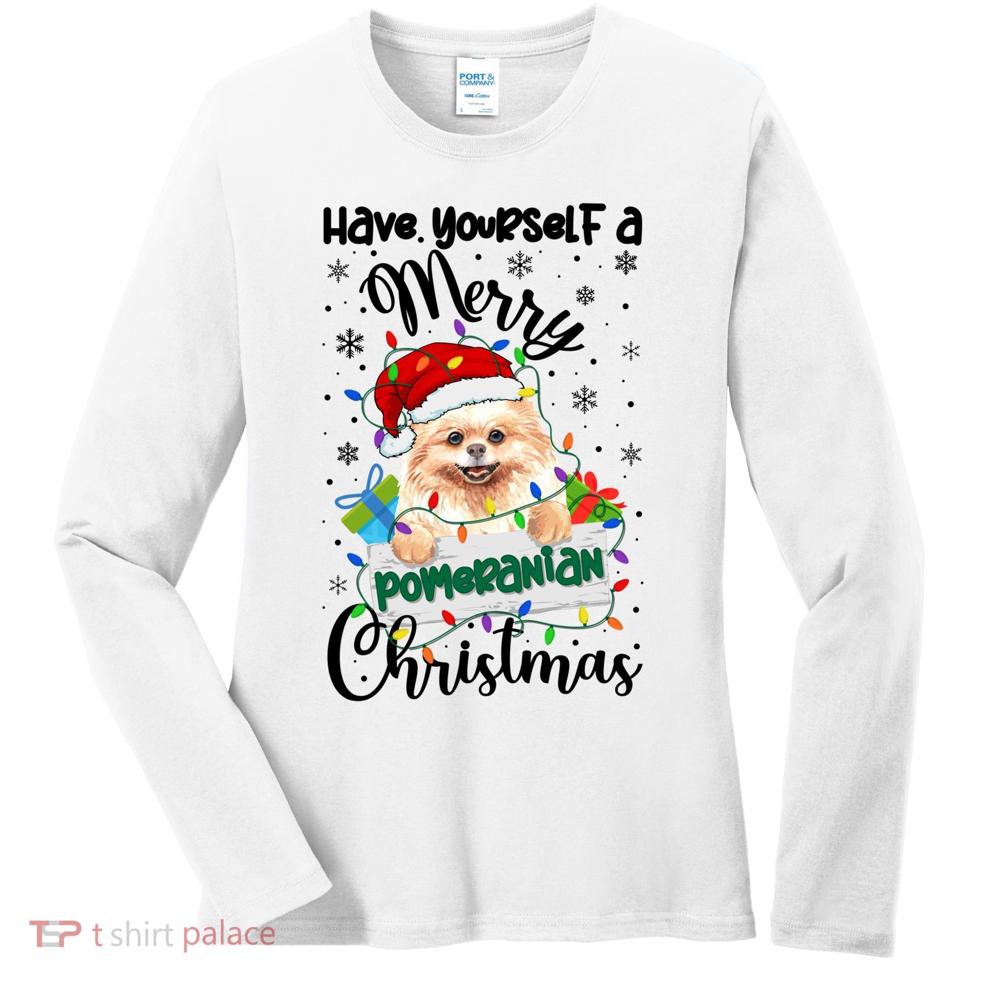Merry Pomeranian Christmas Pomeranian Xmas Party Meaningful Gift Women's Long Sleeve Shirt