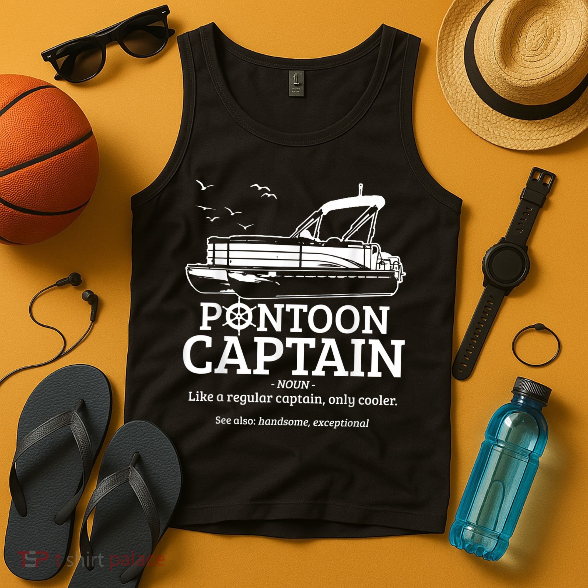 Mens Pontoon Captain Definition Funny Pontoon Boat Boating Tank Top