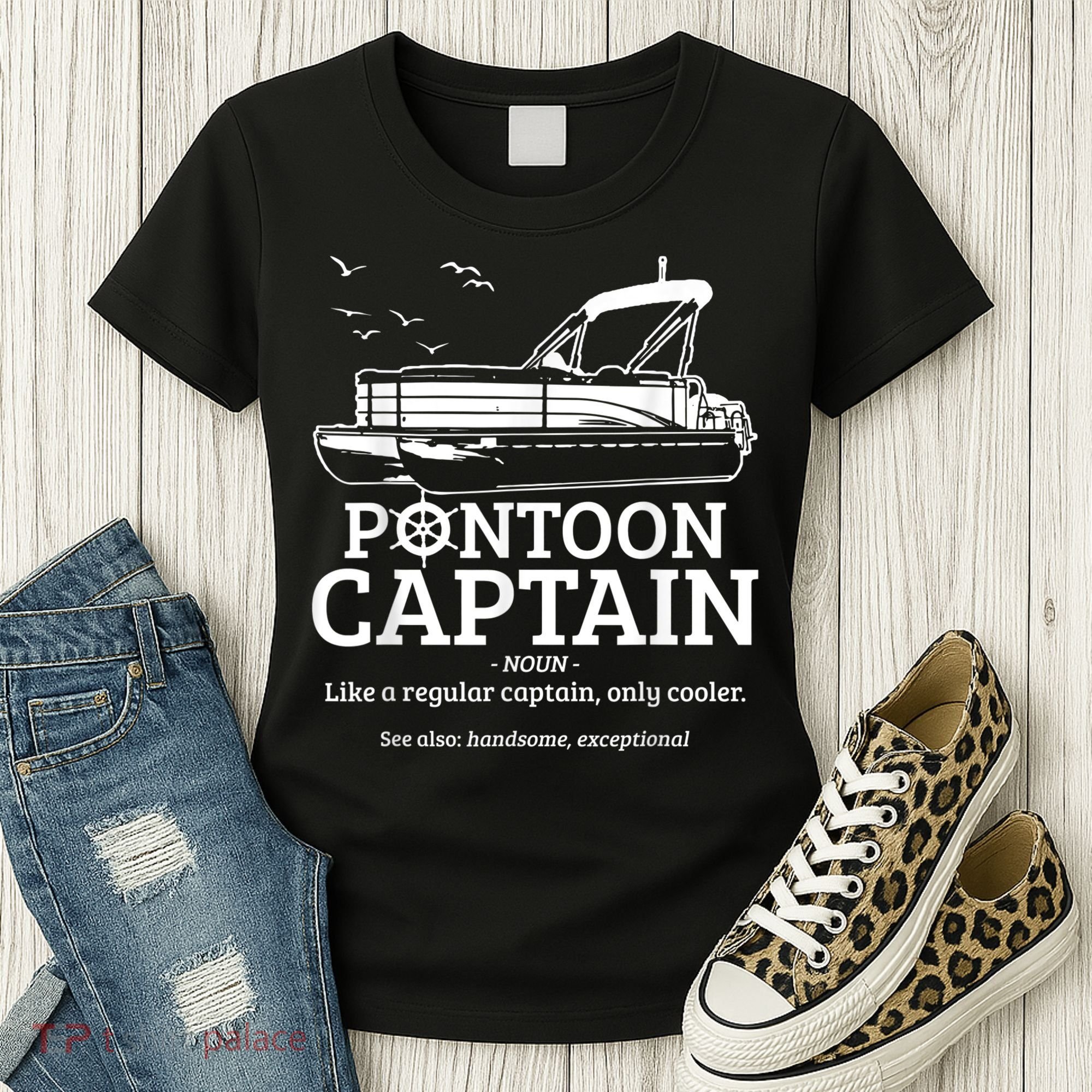 Mens Pontoon Captain Definition Funny Pontoon Boat Boating Women's T-Shirt