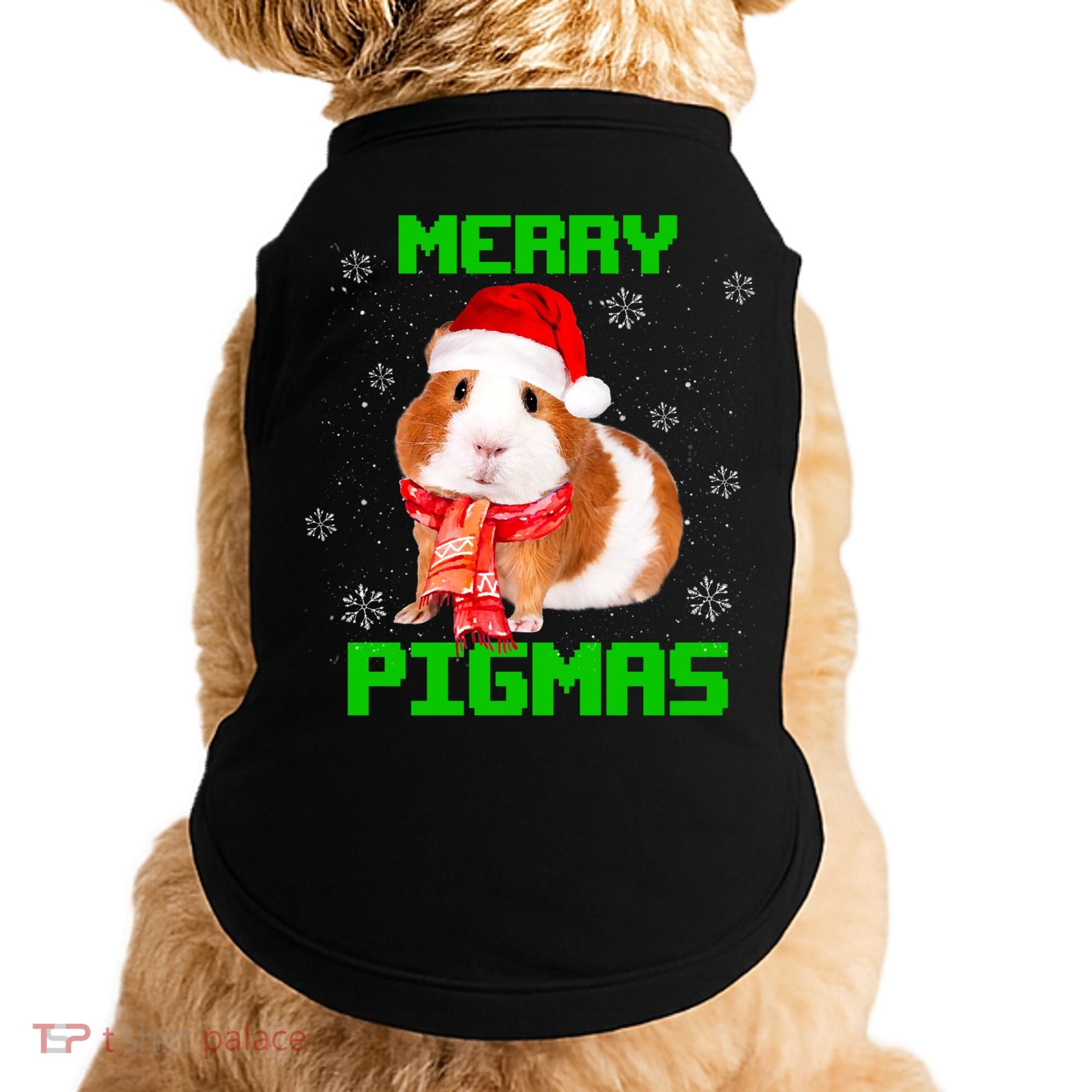 Merry Pigmas Christmas Guinea Pig Santa Hat Light In Snow Great Gift Doggie Tank