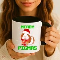 Merry Pigmas Christmas Guinea Pig Santa Hat Light In Snow Great Gift Coffee Mug thumb 3