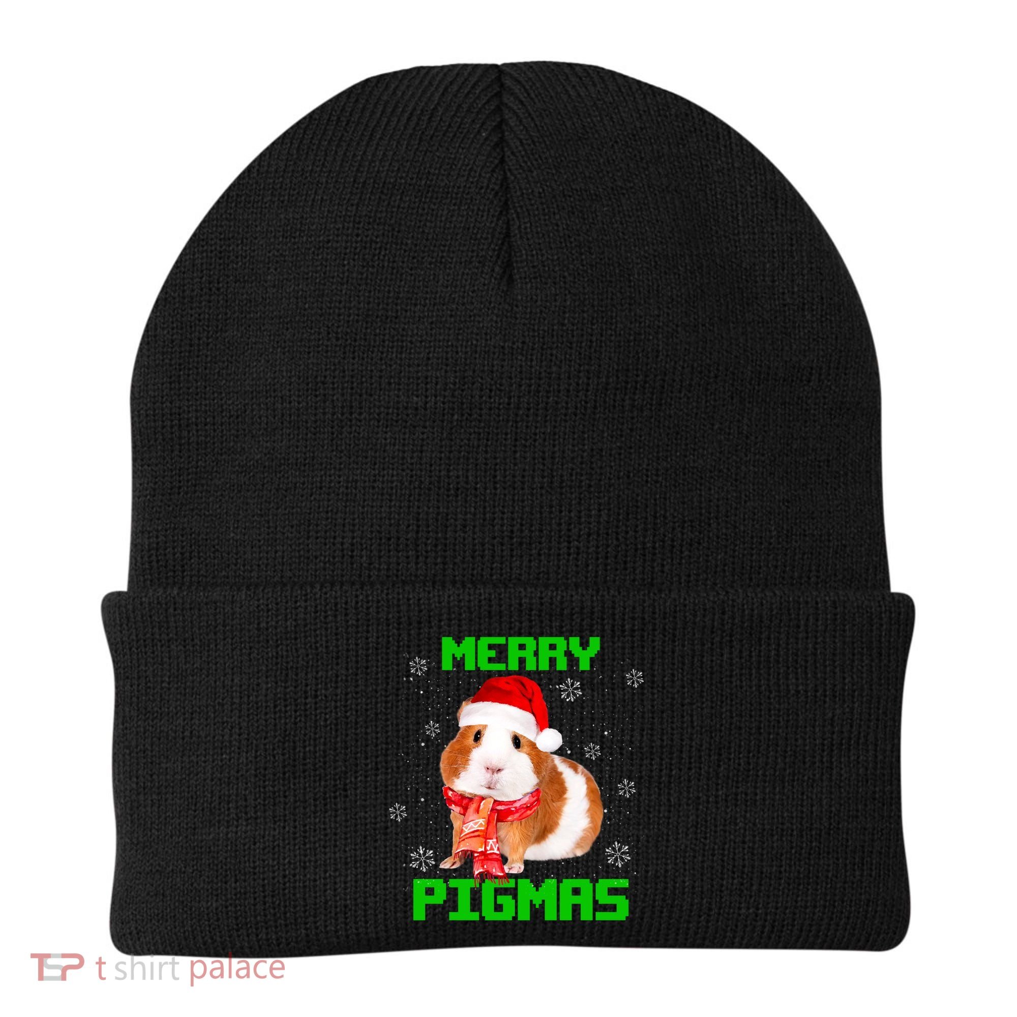 Merry Pigmas Christmas Guinea Pig Santa Hat Light In Snow Great Gift Beanie