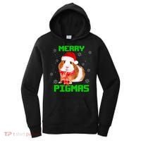 Merry Pigmas Christmas Guinea Pig Santa Hat Light In Snow Great Gift Women's Hoodie thumb 0