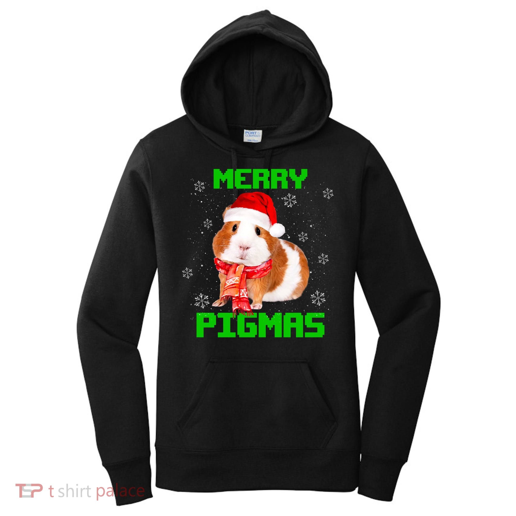 Merry Pigmas Christmas Guinea Pig Santa Hat Light In Snow Great Gift Women's Hoodie