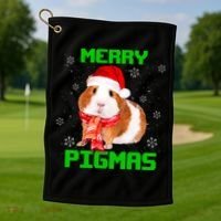 Merry Pigmas Christmas Guinea Pig Santa Hat Light In Snow Great Gift Golf Towel thumb 1
