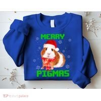 Merry Pigmas Christmas Guinea Pig Santa Hat Light In Snow Great Gift Sweatshirt thumb 2