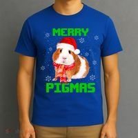 Merry Pigmas Christmas Guinea Pig Santa Hat Light In Snow Great Gift T-Shirt thumb 3