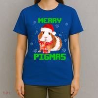 Merry Pigmas Christmas Guinea Pig Santa Hat Light In Snow Great Gift T-Shirt thumb 4