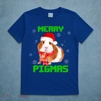 Merry Pigmas Christmas Guinea Pig Santa Hat Light In Snow Great Gift T-Shirt thumb 5