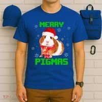 Merry Pigmas Christmas Guinea Pig Santa Hat Light In Snow Great Gift T-Shirt thumb 6