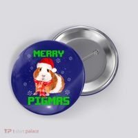 Merry Pigmas Christmas Guinea Pig Santa Hat Light In Snow Great Gift Button thumb 0