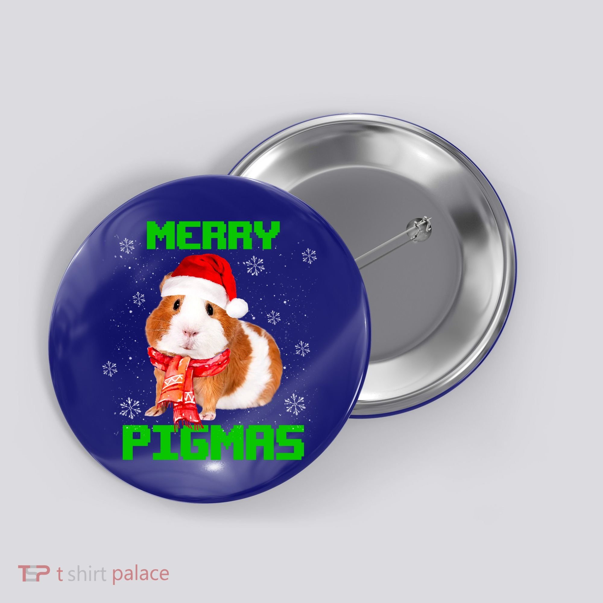 Merry Pigmas Christmas Guinea Pig Santa Hat Light In Snow Great Gift Button