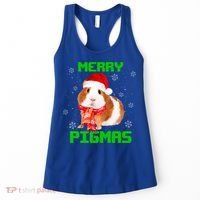 Merry Pigmas Christmas Guinea Pig Santa Hat Light In Snow Great Gift Women's Tank Top thumb 0