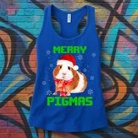 Merry Pigmas Christmas Guinea Pig Santa Hat Light In Snow Great Gift Women's Tank Top thumb 3