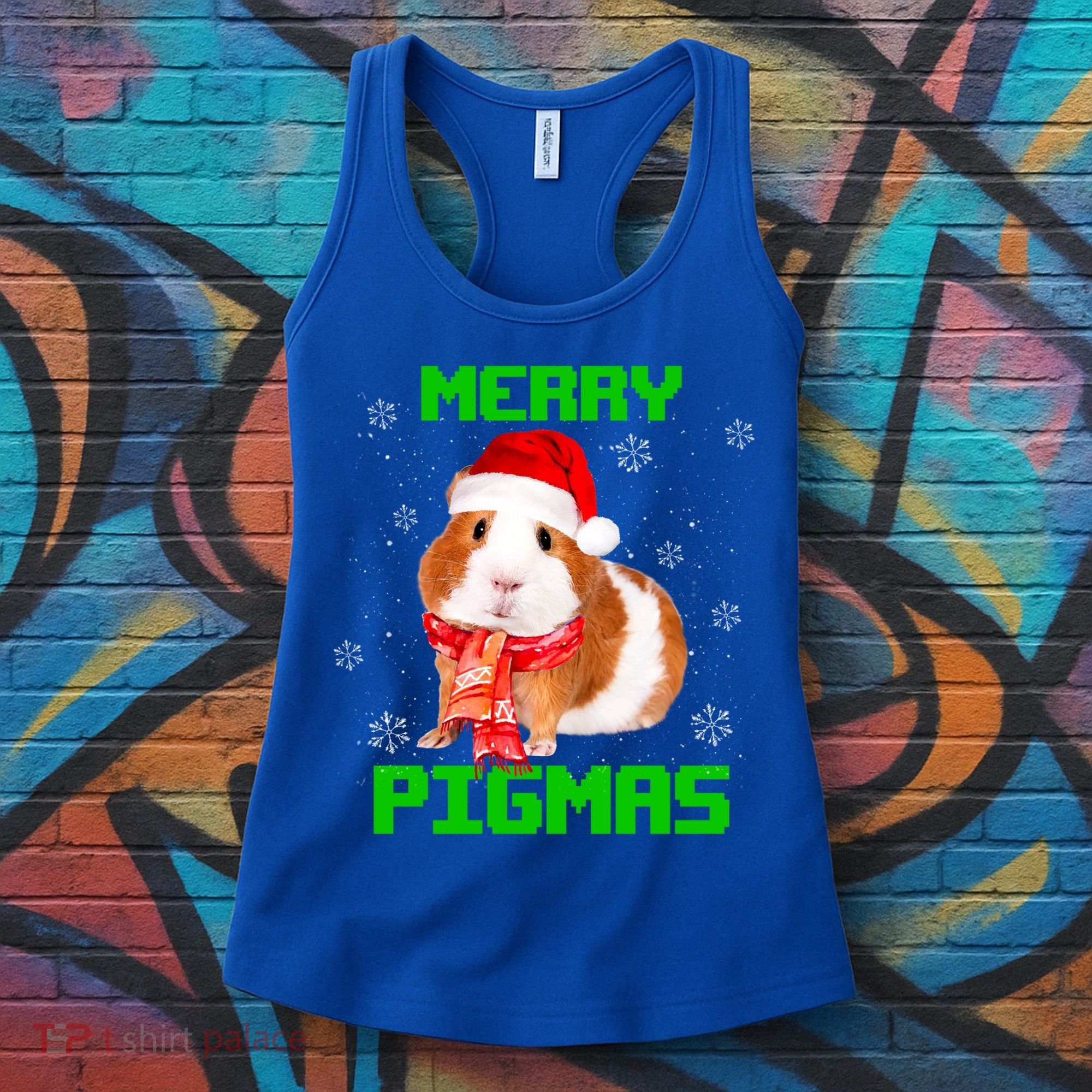 Merry Pigmas Christmas Guinea Pig Santa Hat Light In Snow Great Gift Women's Tank Top