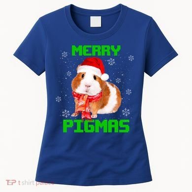 Merry Pigmas Christmas Guinea Pig Santa Hat Light In Snow Great Gift Women's T-Shirt