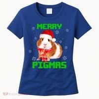 Merry Pigmas Christmas Guinea Pig Santa Hat Light In Snow Great Gift Women's T-Shirt thumb 0