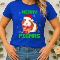Merry Pigmas Christmas Guinea Pig Santa Hat Light In Snow Great Gift Women's T-Shirt thumb 2