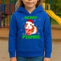 Merry Pigmas Christmas Guinea Pig Santa Hat Light In Snow Great Gift Kids Hoodie thumb 3