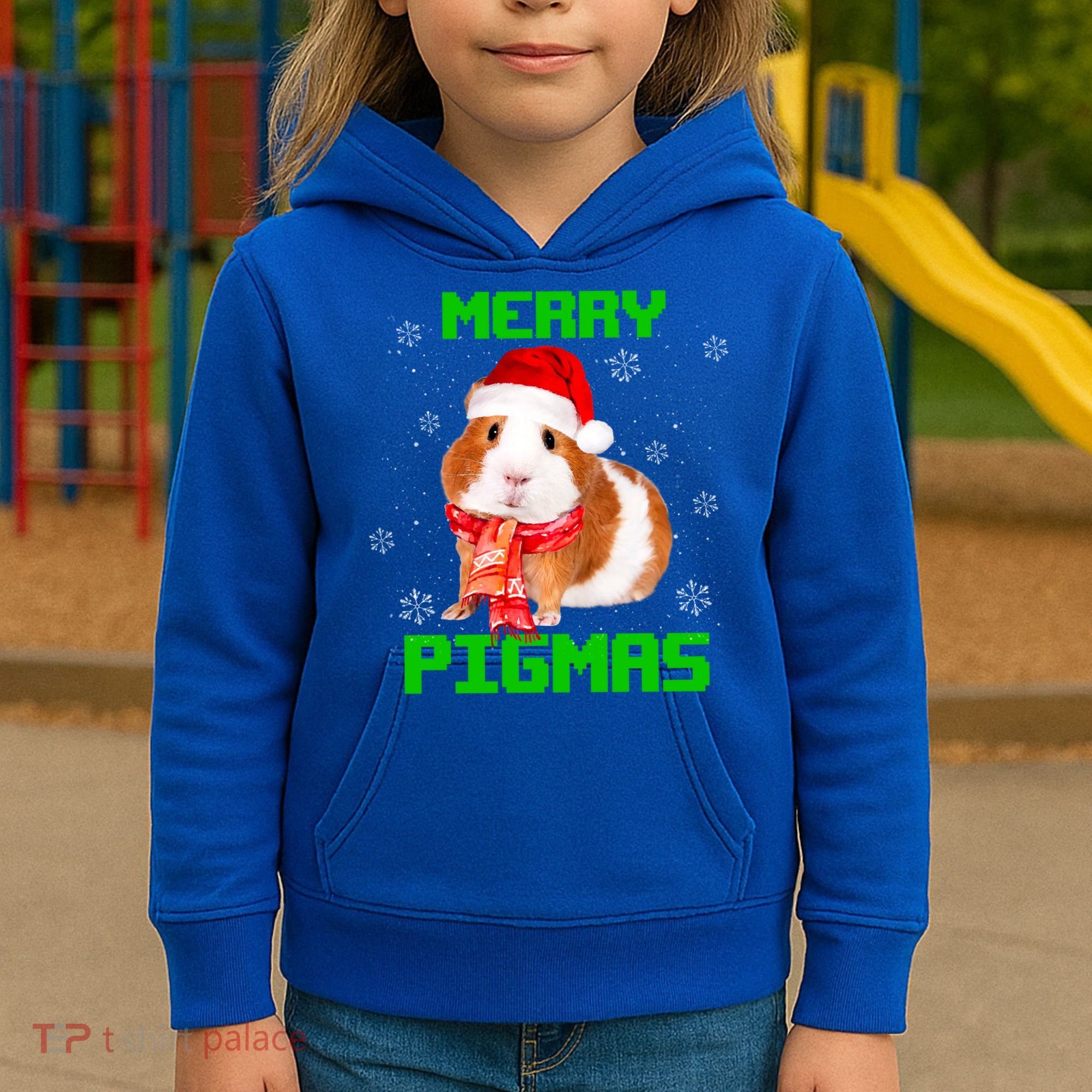 Merry Pigmas Christmas Guinea Pig Santa Hat Light In Snow Great Gift Kids Hoodie