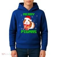 Merry Pigmas Christmas Guinea Pig Santa Hat Light In Snow Great Gift Kids Hoodie thumb 4