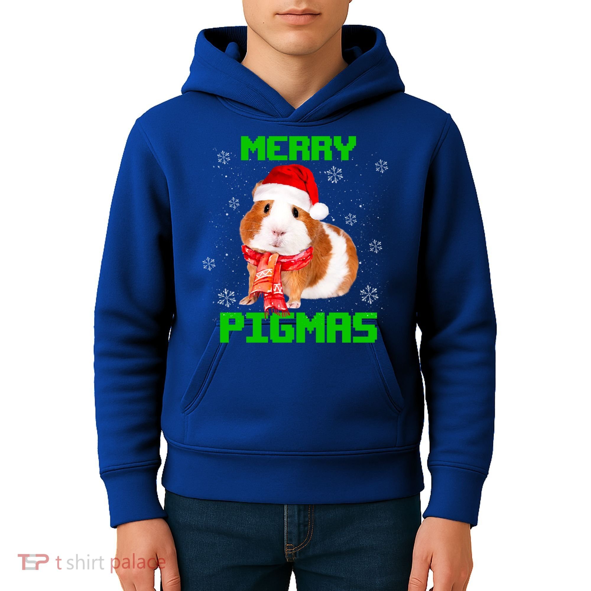 Merry Pigmas Christmas Guinea Pig Santa Hat Light In Snow Great Gift Kids Hoodie