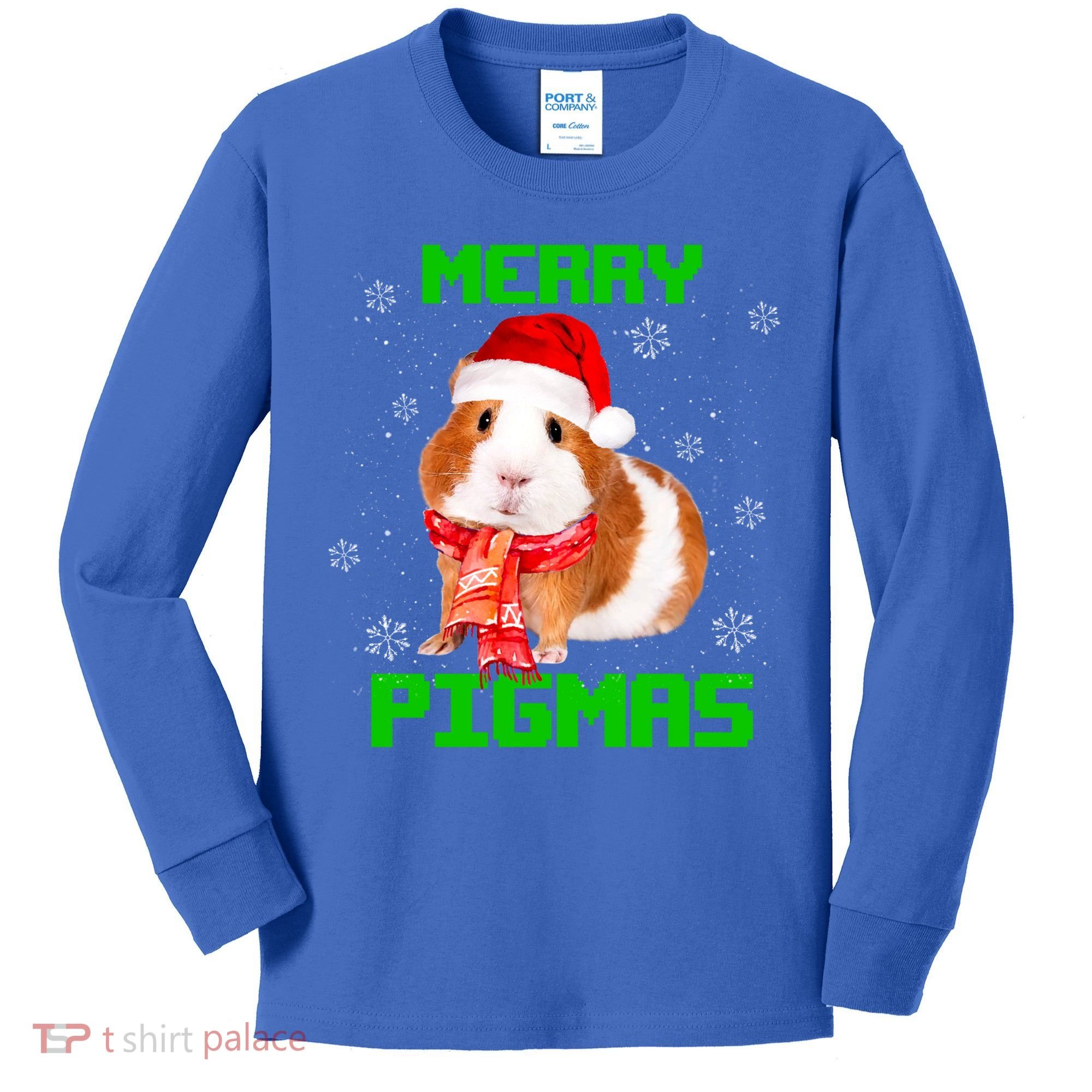 Merry Pigmas Christmas Guinea Pig Santa Hat Light In Snow Great Gift Kids Long Sleeve Shirt