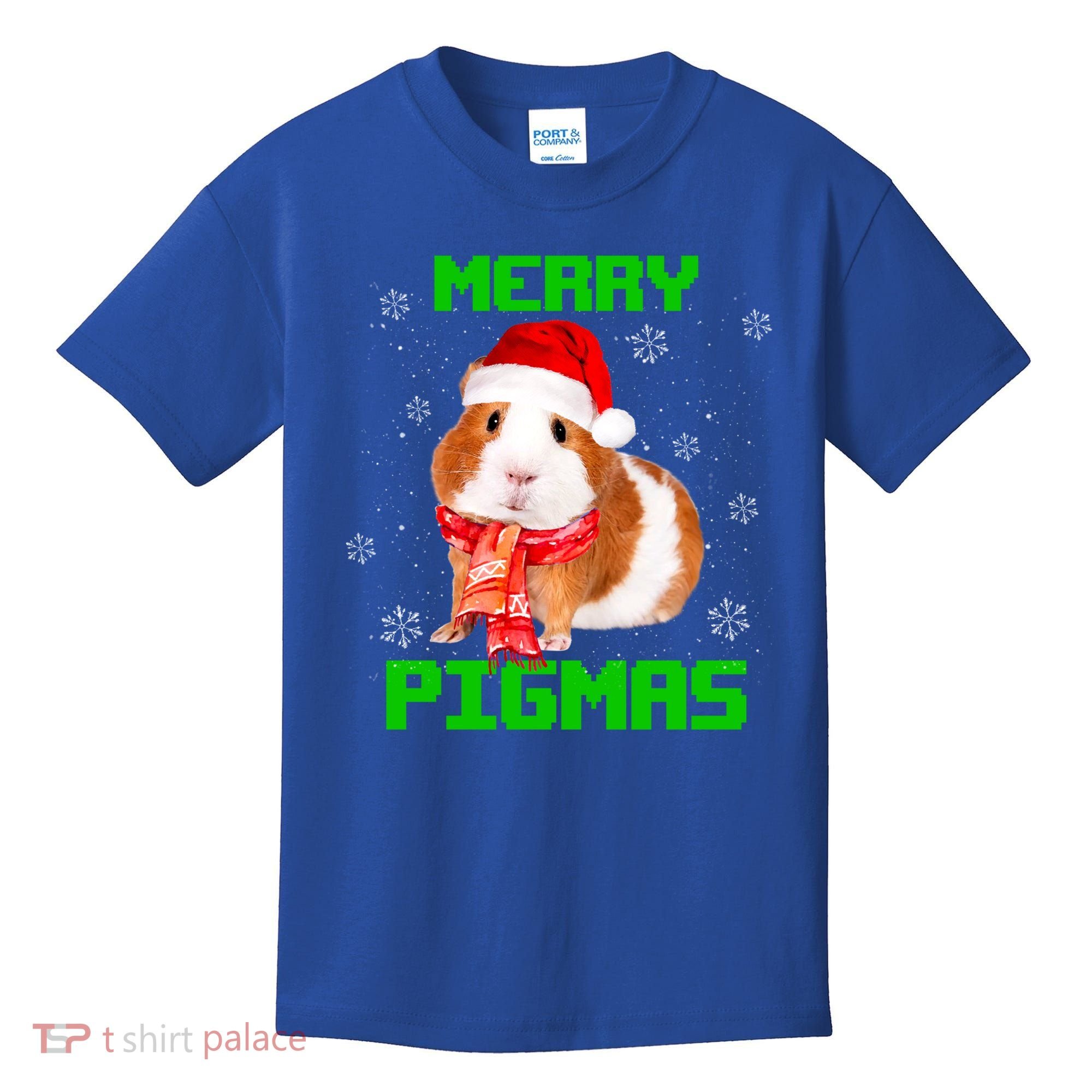 Merry Pigmas Christmas Guinea Pig Santa Hat Light In Snow Great Gift Kids T-Shirt