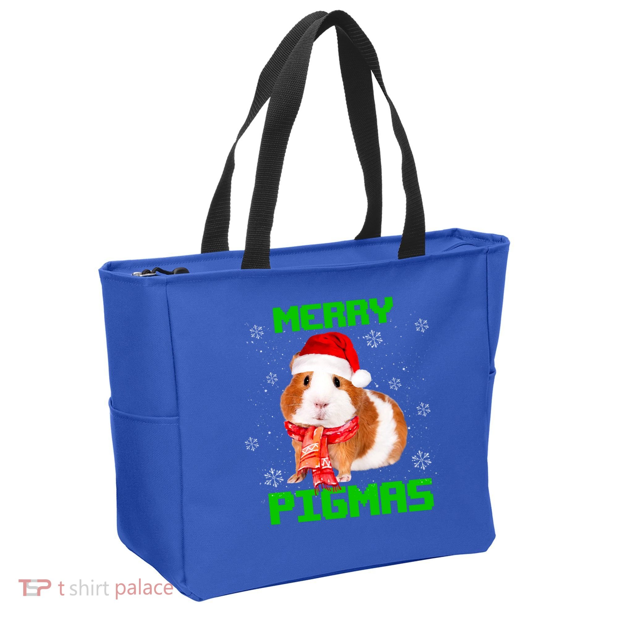 Merry Pigmas Christmas Guinea Pig Santa Hat Light In Snow Great Gift Tote Bag