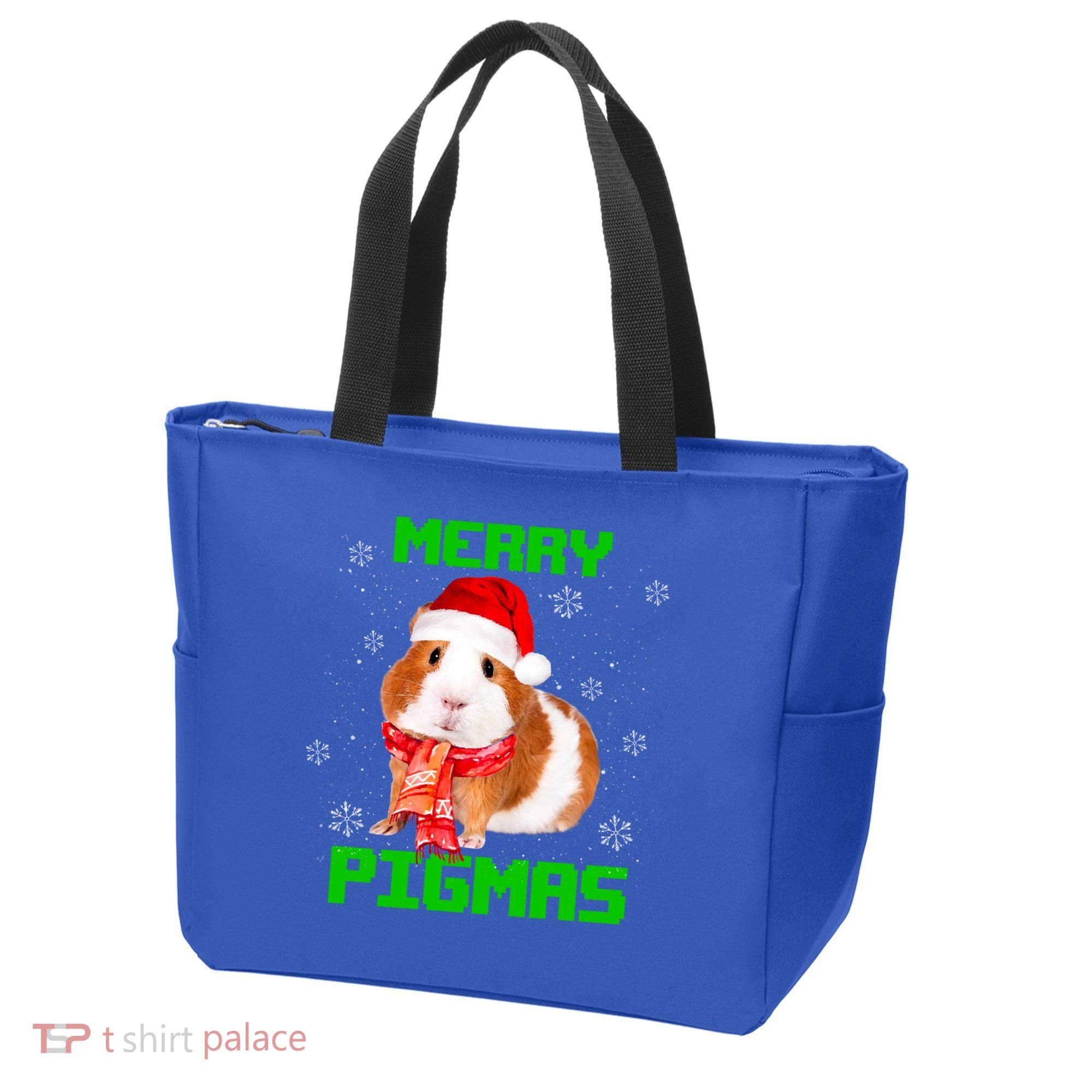Merry Pigmas Christmas Guinea Pig Santa Hat Light In Snow Great Gift Tote Bag