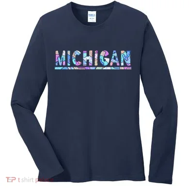 Michigan Patterned Curves Logo Women's Long Sleeve Shirt