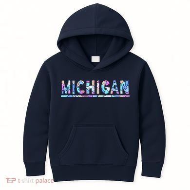 Michigan Patterned Curves Logo Kids Hoodie