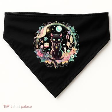 Moon Phases Crystal Witchy Cute Black Cat Kawaii Pastel Goth USA-Made Doggie Bandana