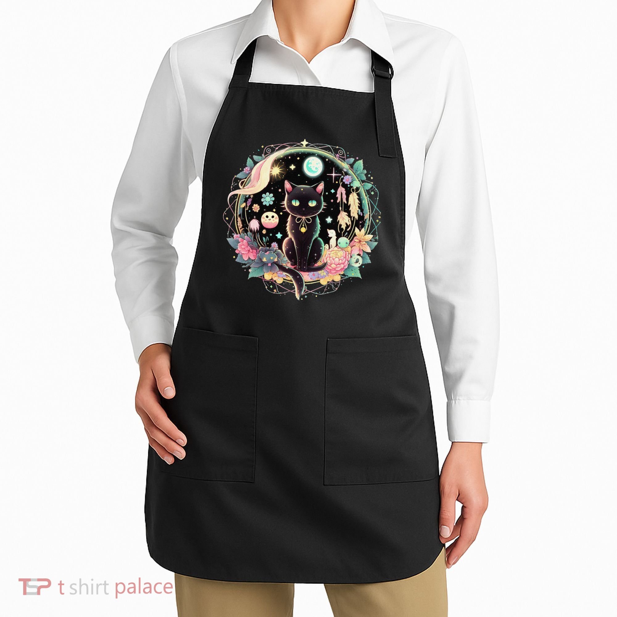 Moon Phases Crystal Witchy Cute Black Cat Kawaii Pastel Goth Apron