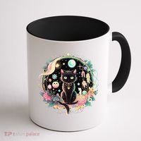 Moon Phases Crystal Witchy Cute Black Cat Kawaii Pastel Goth Coffee Mug thumb 1