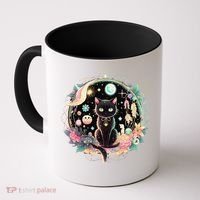 Moon Phases Crystal Witchy Cute Black Cat Kawaii Pastel Goth Coffee Mug thumb 0