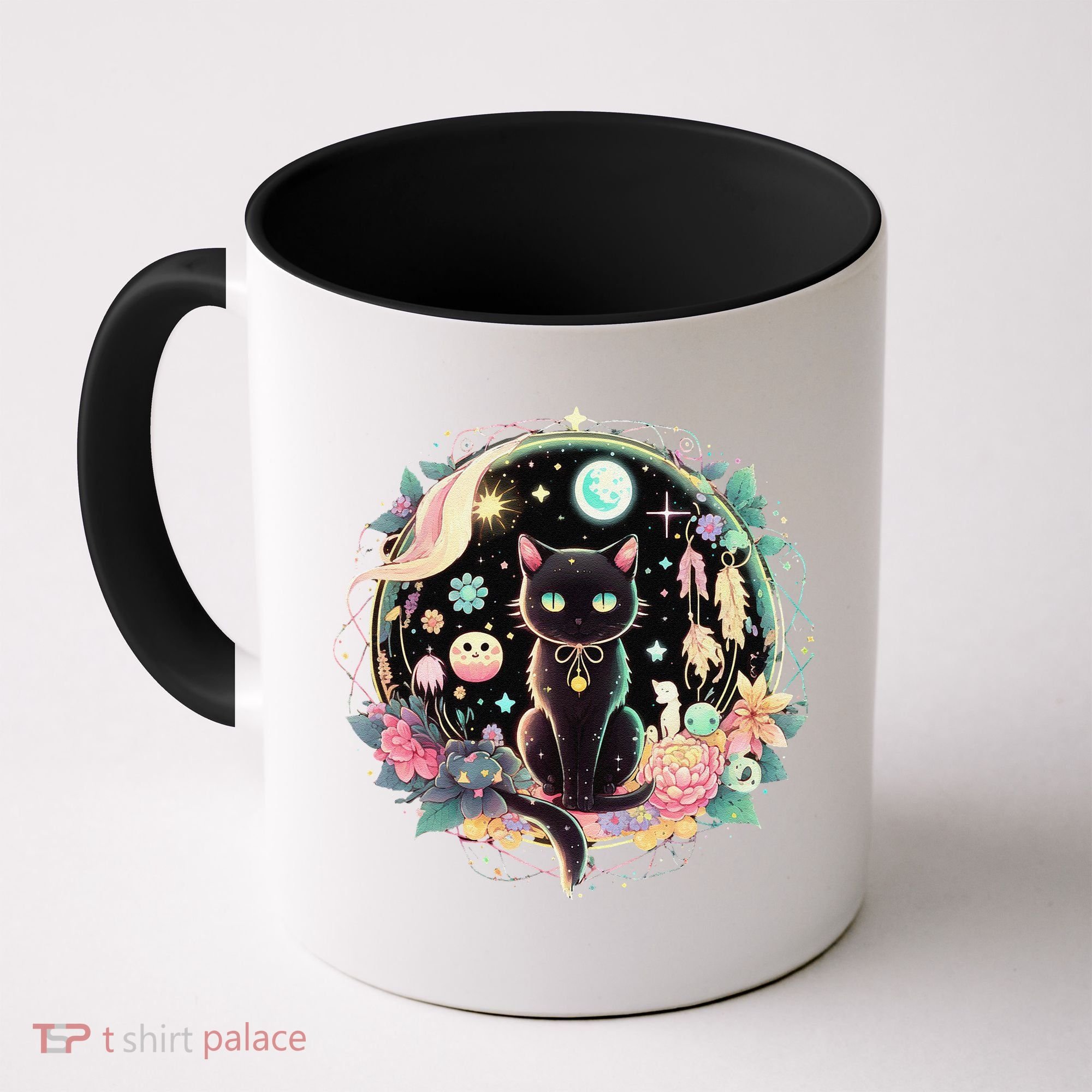Moon Phases Crystal Witchy Cute Black Cat Kawaii Pastel Goth Coffee Mug