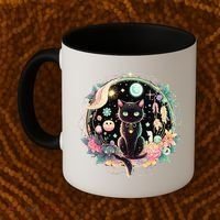 Moon Phases Crystal Witchy Cute Black Cat Kawaii Pastel Goth Coffee Mug thumb 2